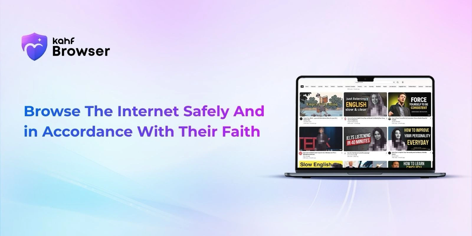 Kahf Browser interface showing SafeGaze AI and content filtering features